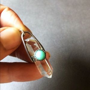 Double Terminated Quartz Green/blue Stone Pendant